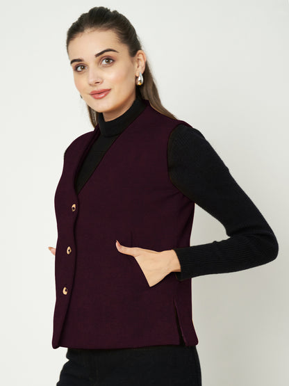 V-Neck Casual Polycotton Fleece Waistcoat with Pockets