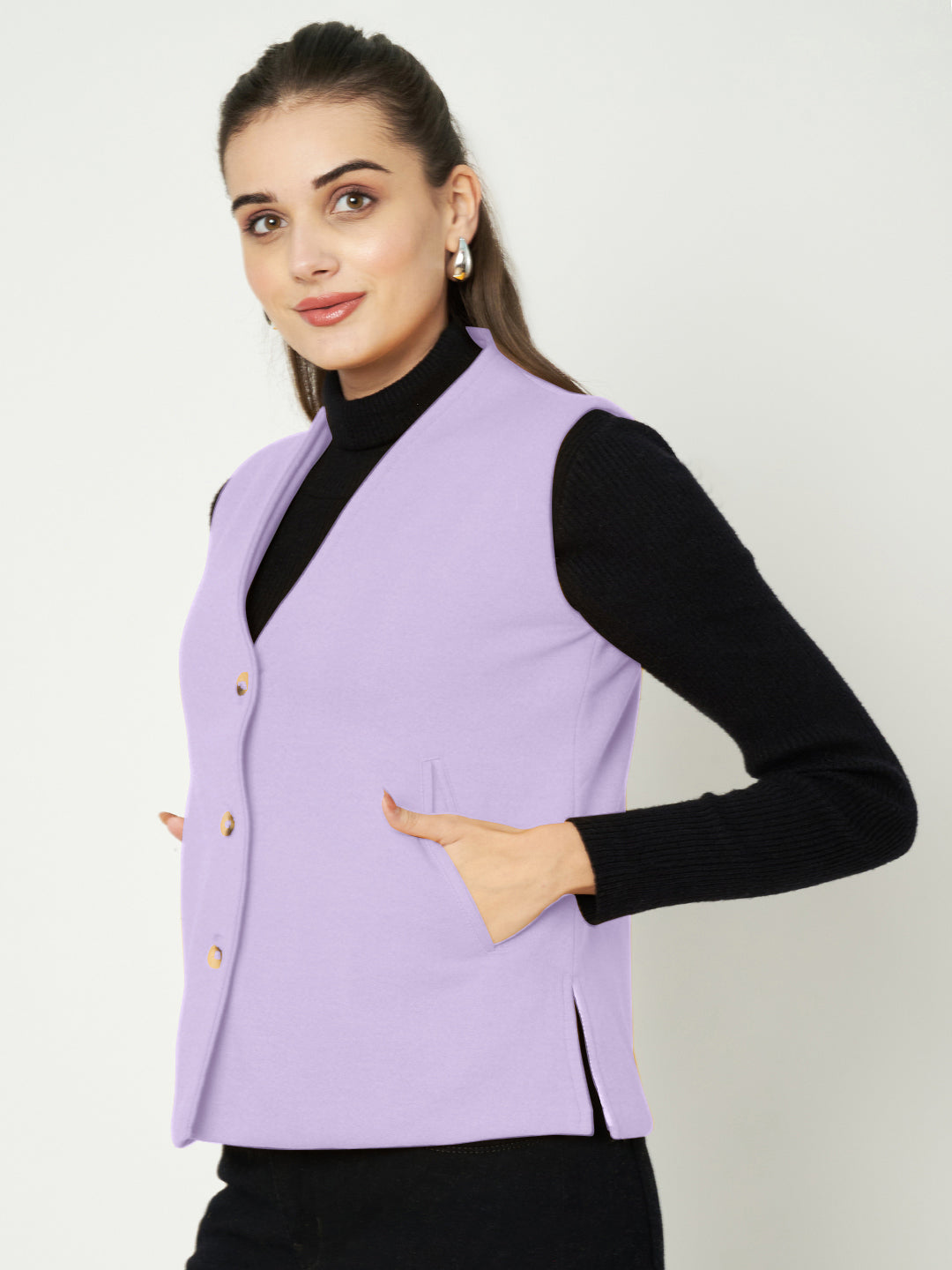 V-Neck Casual Polycotton Fleece Waistcoat with Pockets