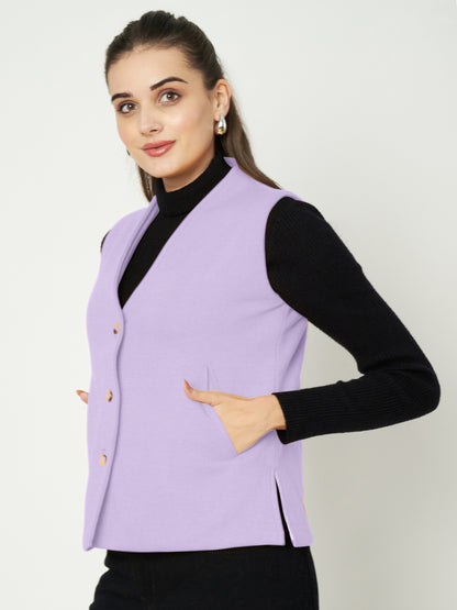 V-Neck Casual Polycotton Fleece Waistcoat with Pockets