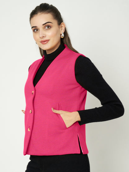 V-Neck Casual Polycotton Fleece Waistcoat with Pockets