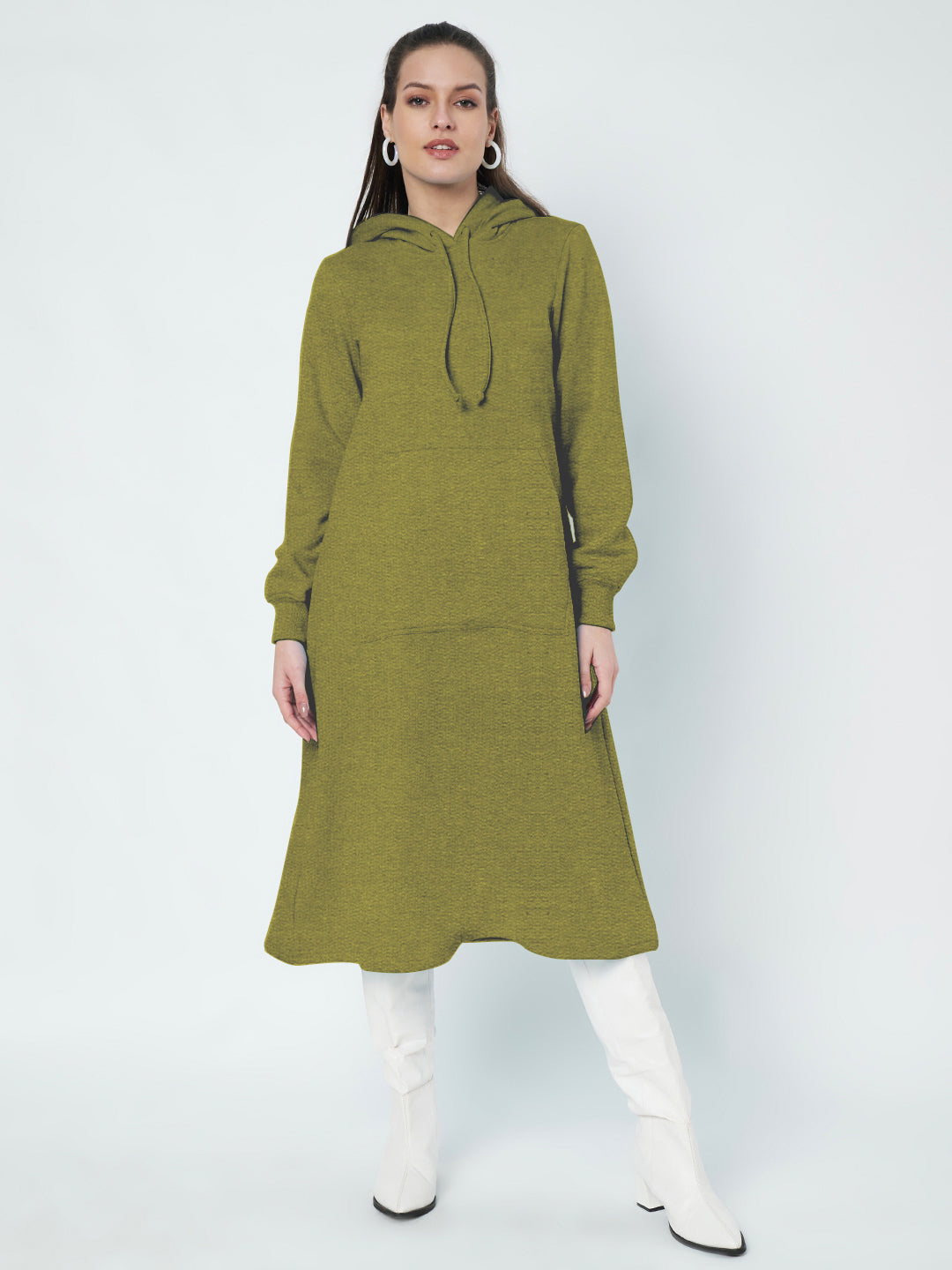 Hooded A-Line Midi Dress