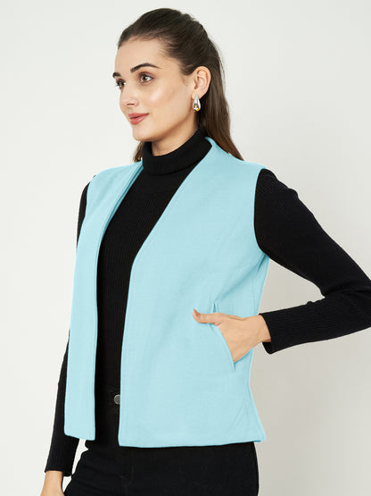 Solid Open-Front V-Neck Casual Waistcoat