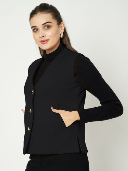 V-Neck Casual Polycotton Fleece Waistcoat with Pockets