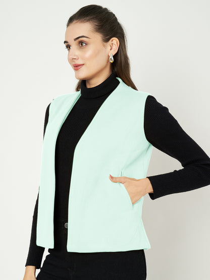Solid Open-Front V-Neck Casual Waistcoat