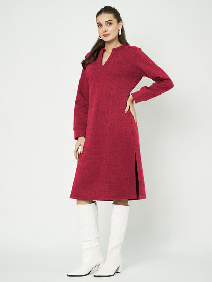A-Line Dress with V-Neck Split Mandarin Collar