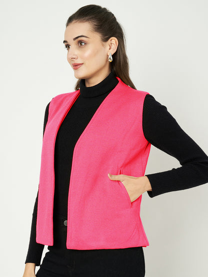 Solid Open-Front V-Neck Casual Waistcoat