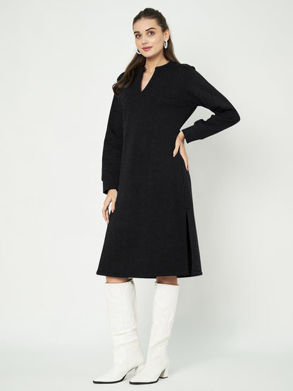 A-Line Dress with V-Neck Split Mandarin Collar