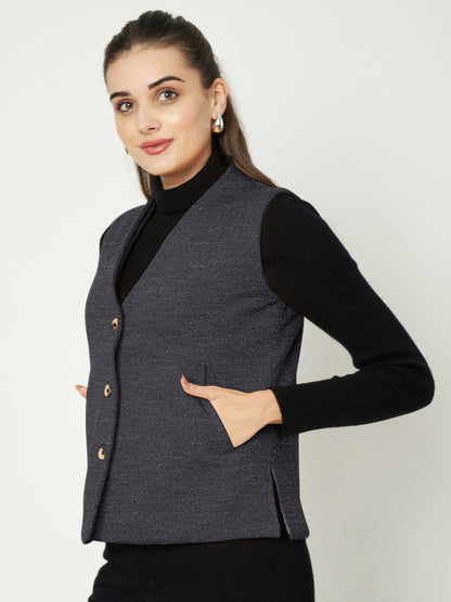 V-Neck Casual Polycotton Fleece Waistcoat with Pockets