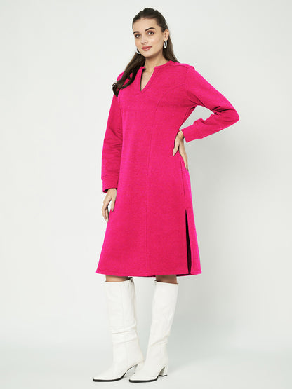 A-Line Dress with V-Neck Split Mandarin Collar