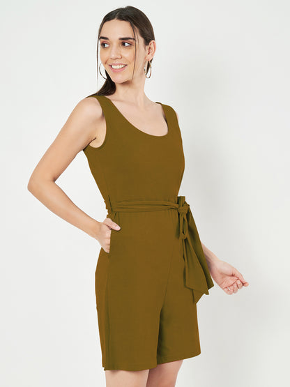 BRINNS Women's Cotton Sleeveless Belted Playsuit