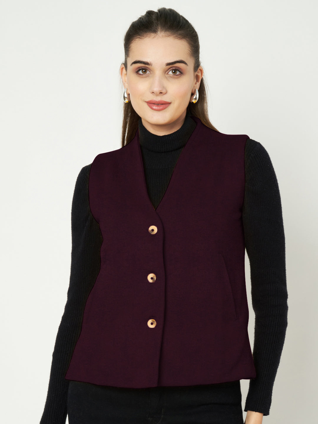 V-Neck Casual Polycotton Fleece Waistcoat with Pockets