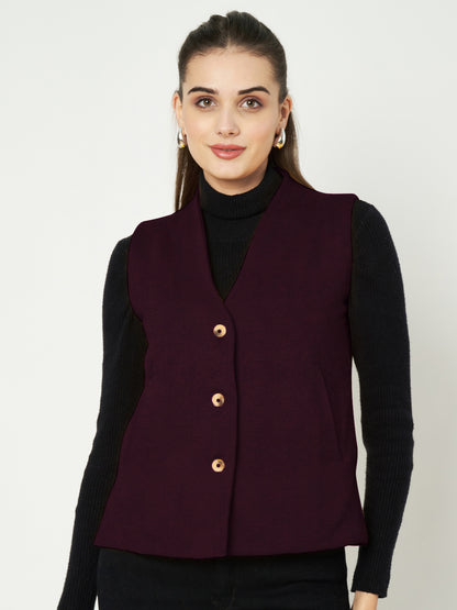 V-Neck Casual Polycotton Fleece Waistcoat with Pockets