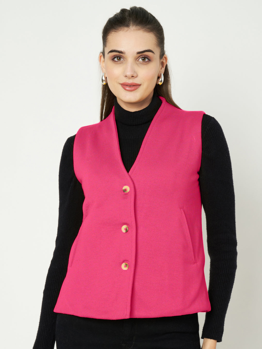 V-Neck Casual Polycotton Fleece Waistcoat with Pockets