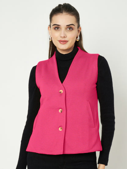 V-Neck Casual Polycotton Fleece Waistcoat with Pockets