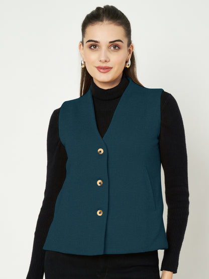 V-Neck Casual Polycotton Fleece Waistcoat with Pockets