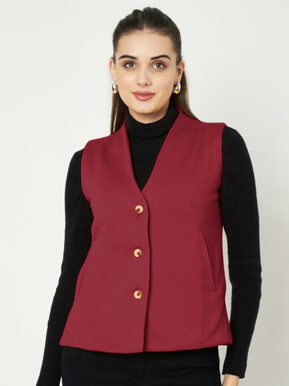 V-Neck Casual Polycotton Fleece Waistcoat with Pockets