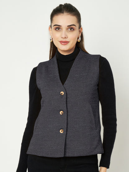 V-Neck Casual Polycotton Fleece Waistcoat with Pockets