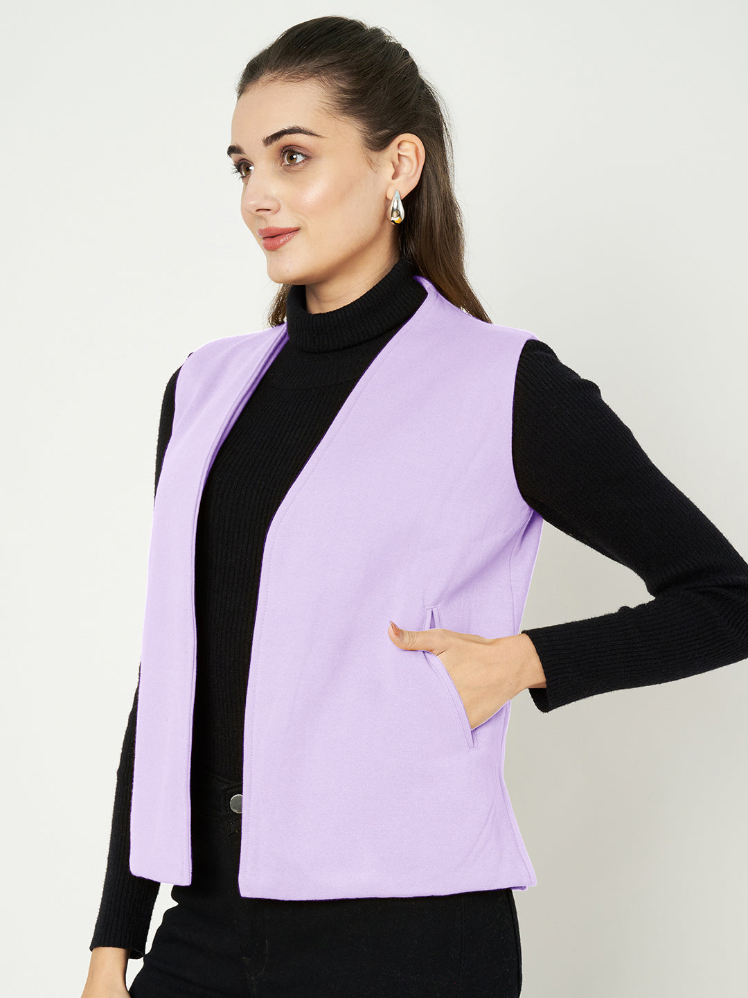 Solid Open-Front V-Neck Casual Waistcoat