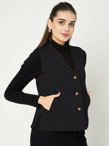 V-Neck Casual Polycotton Fleece Waistcoat with Pockets