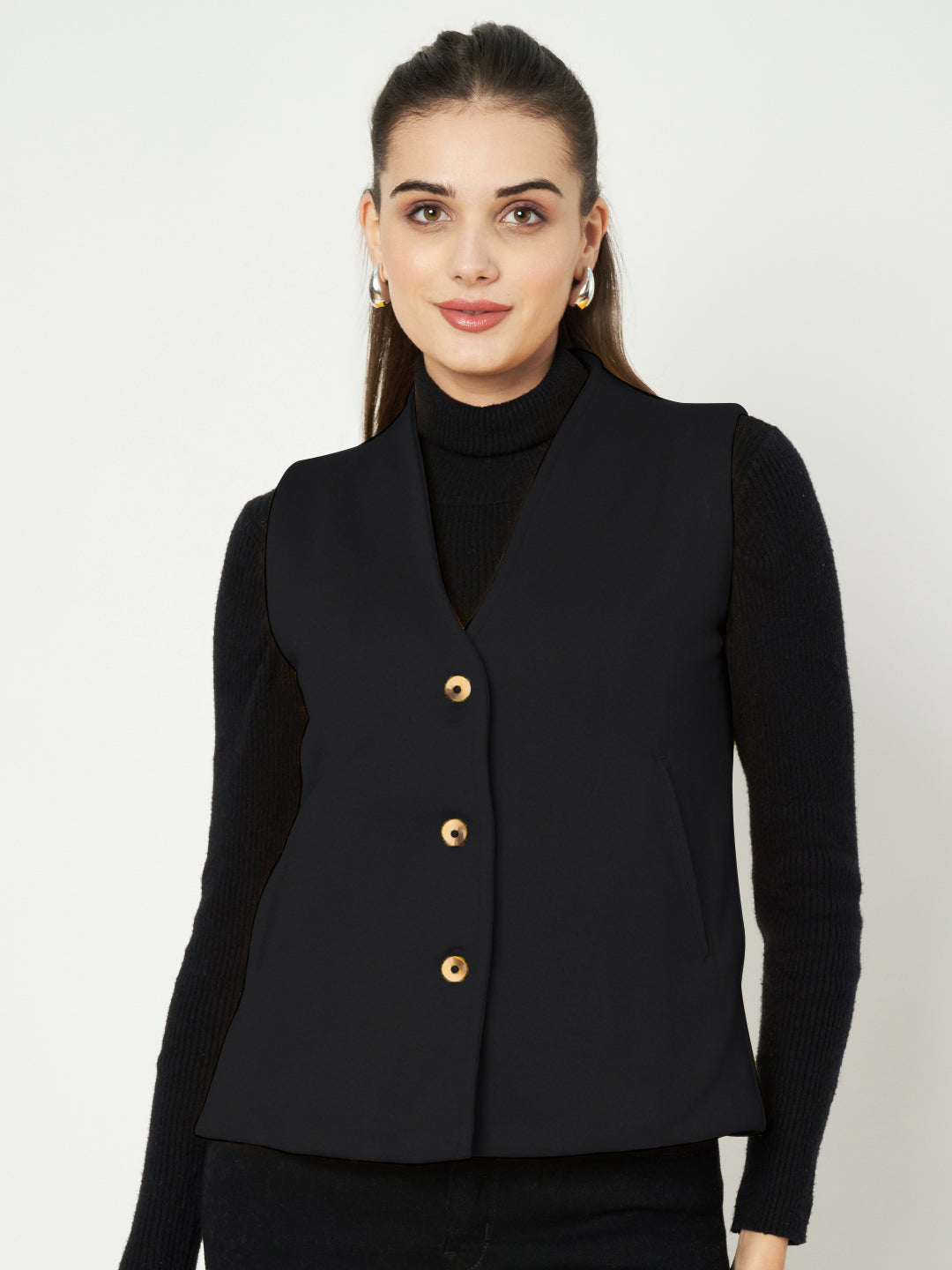 V-Neck Casual Polycotton Fleece Waistcoat with Pockets