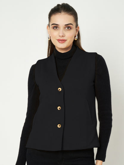 V-Neck Casual Polycotton Fleece Waistcoat with Pockets