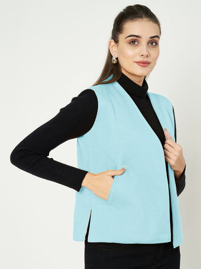 Solid Open-Front V-Neck Casual Waistcoat