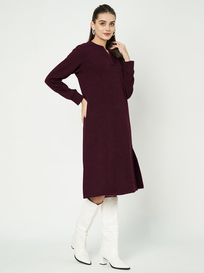 A-Line Dress with V-Neck Split Mandarin Collar