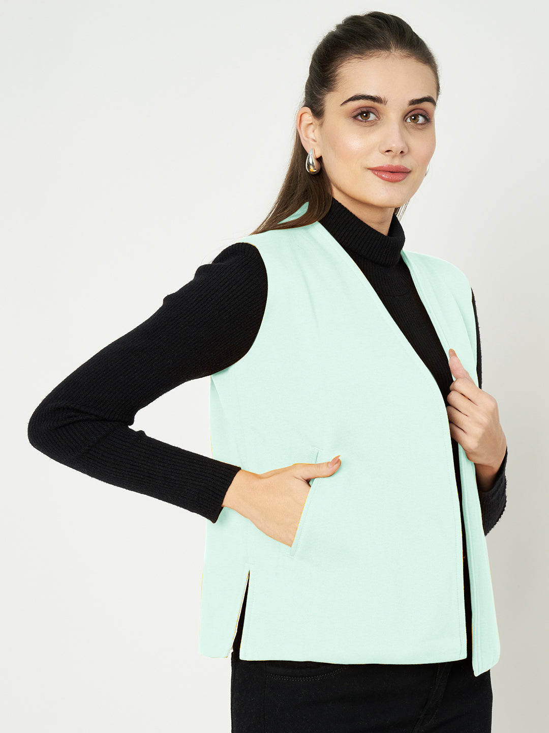 Solid Open-Front V-Neck Casual Waistcoat