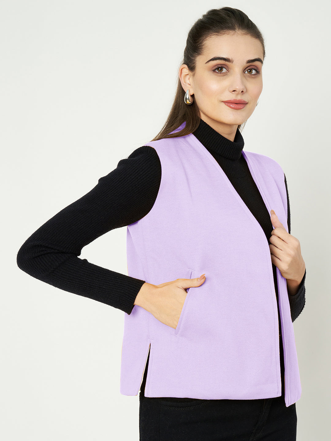Solid Open-Front V-Neck Casual Waistcoat