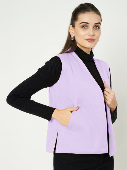 Solid Open-Front V-Neck Casual Waistcoat