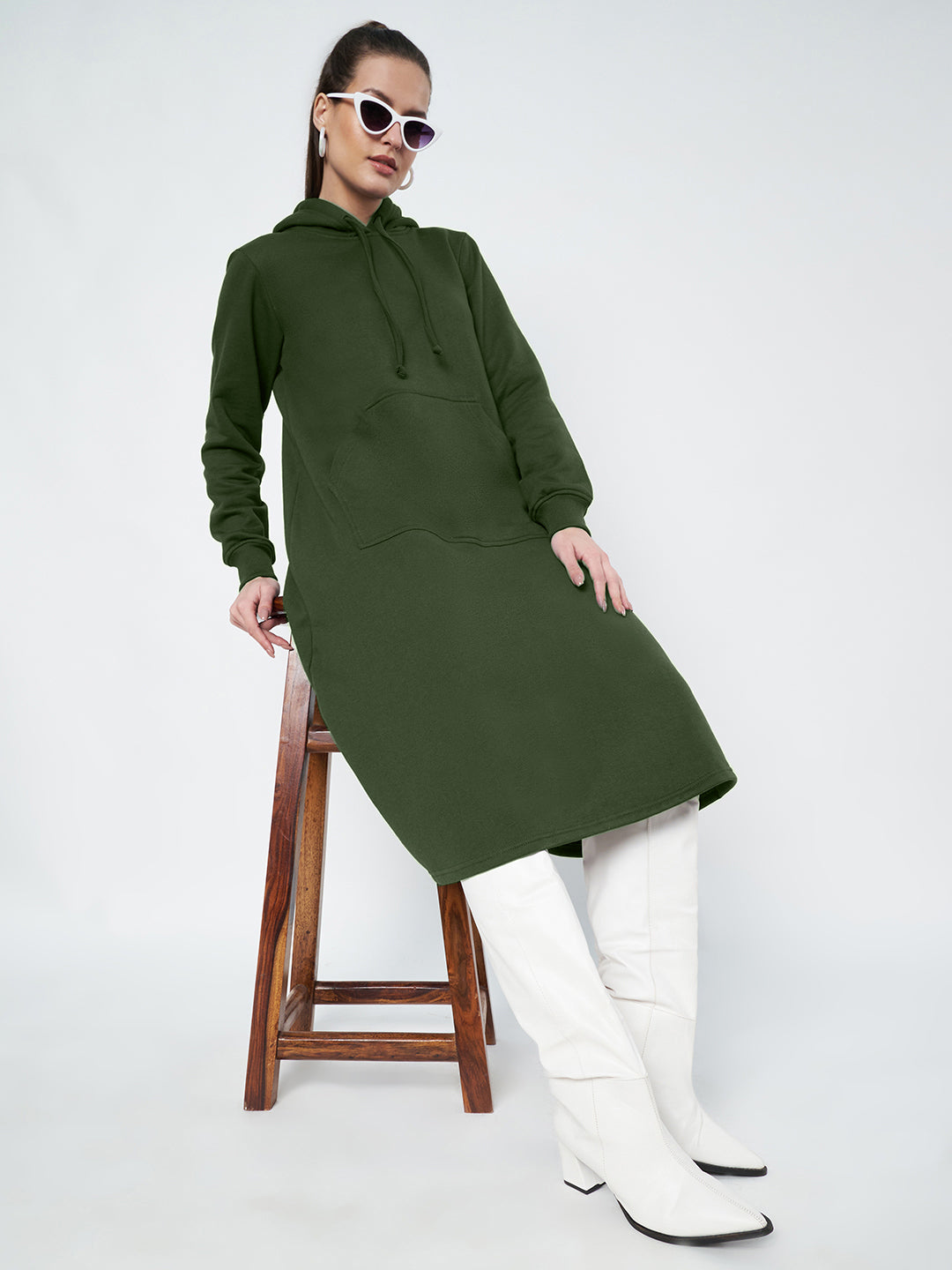 Hooded A-Line Midi Dress