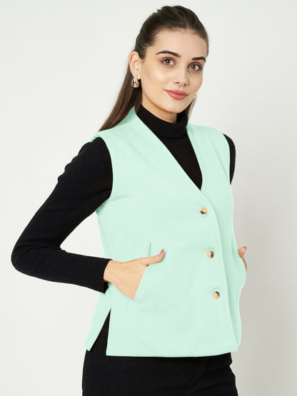 V-Neck Casual Polycotton Fleece Waistcoat with Pockets