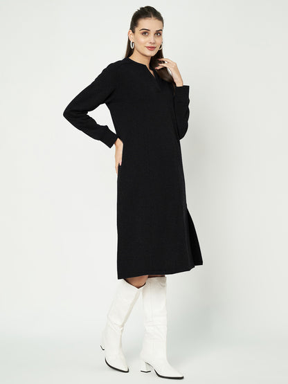 A-Line Dress with V-Neck Split Mandarin Collar