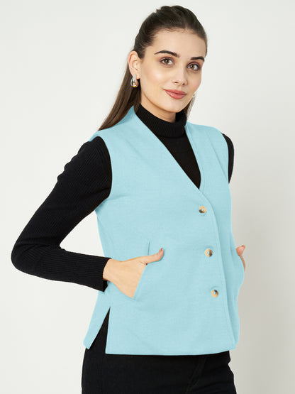 V-Neck Casual Polycotton Fleece Waistcoat with Pockets