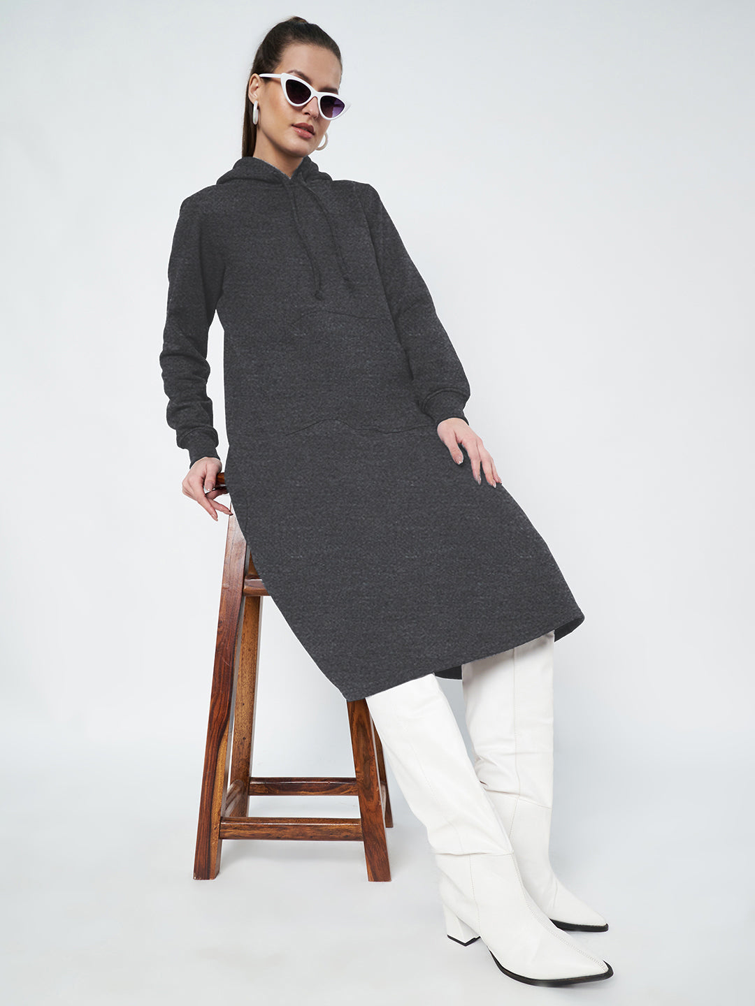 Hooded A-Line Midi Dress