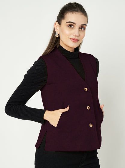 V-Neck Casual Polycotton Fleece Waistcoat with Pockets