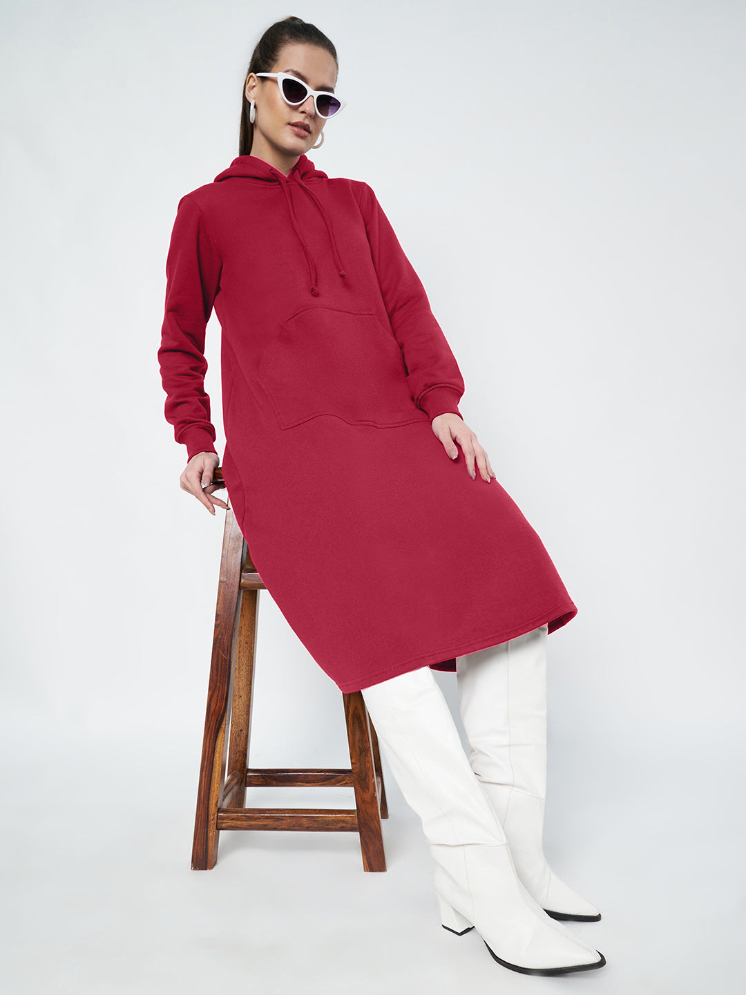 Hooded A-Line Midi Dress