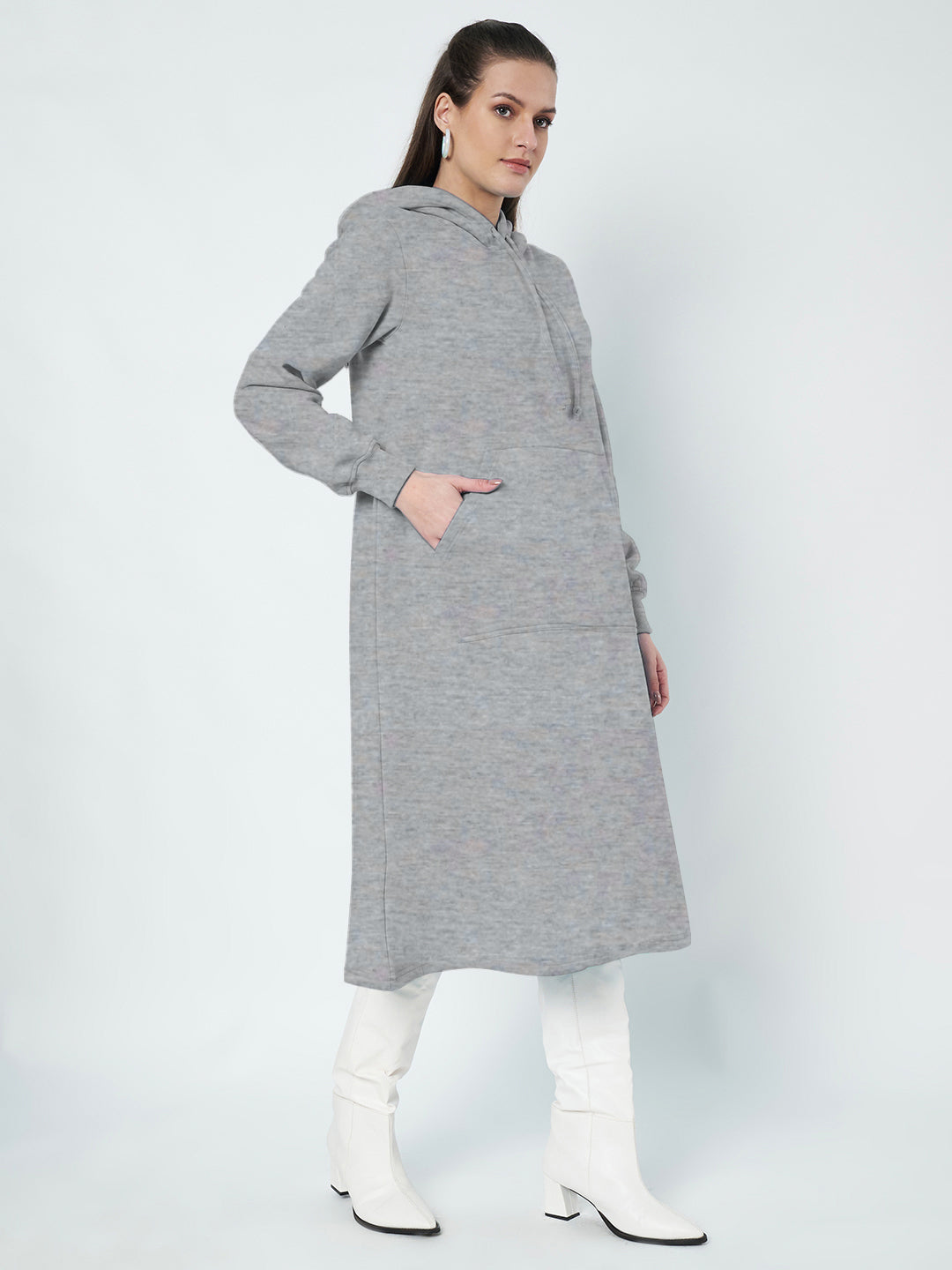 Hooded A-Line Midi Dress