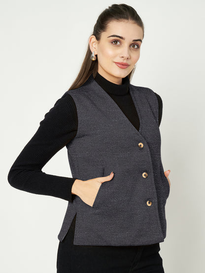V-Neck Casual Polycotton Fleece Waistcoat with Pockets
