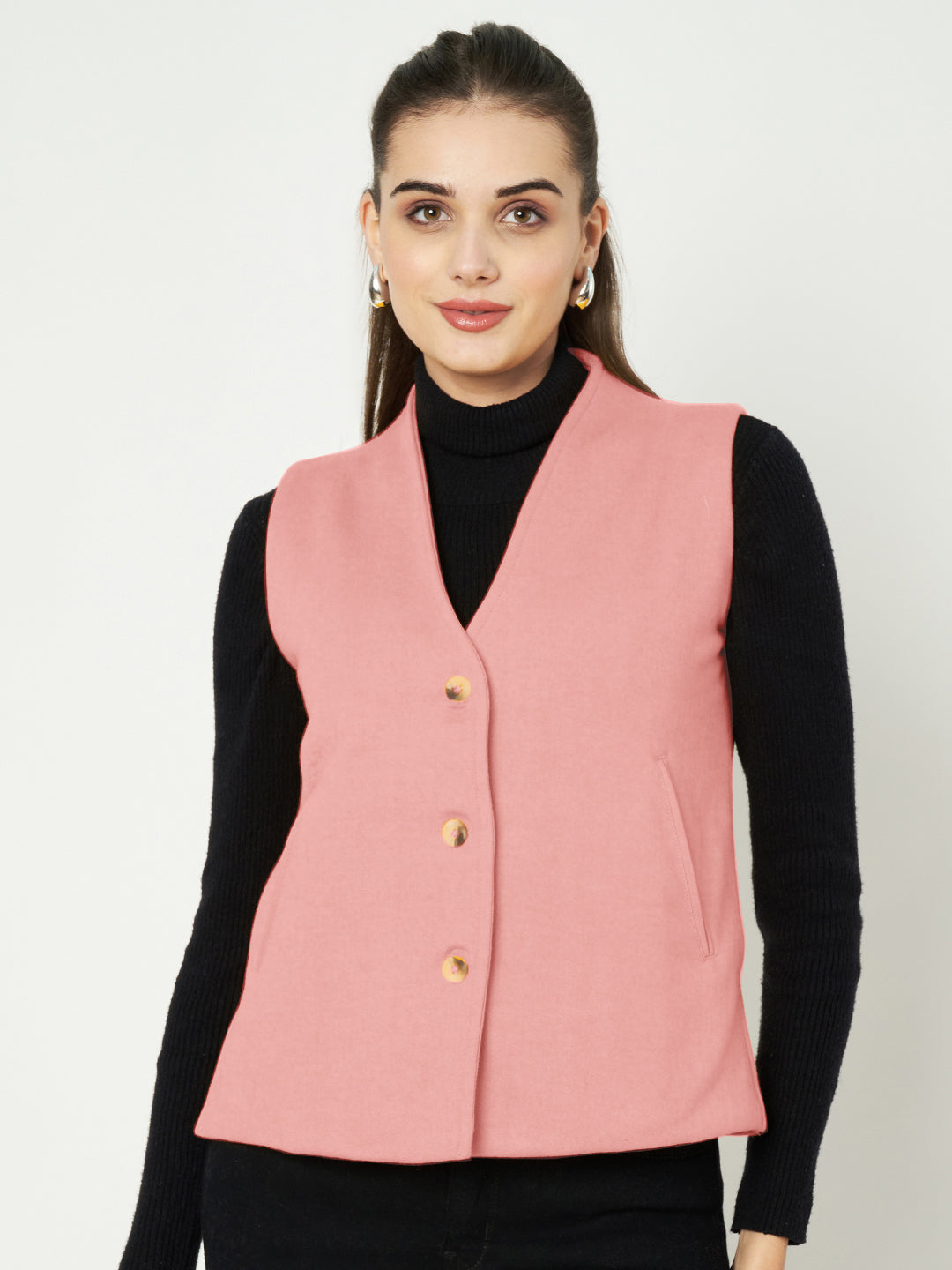 V-Neck Casual Polycotton Fleece Waistcoat with Pockets