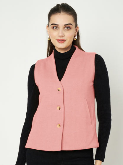 V-Neck Casual Polycotton Fleece Waistcoat with Pockets