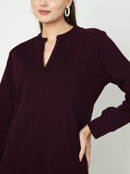 A-Line Dress with V-Neck Split Mandarin Collar