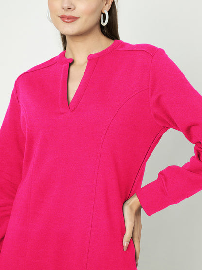 A-Line Dress with V-Neck Split Mandarin Collar