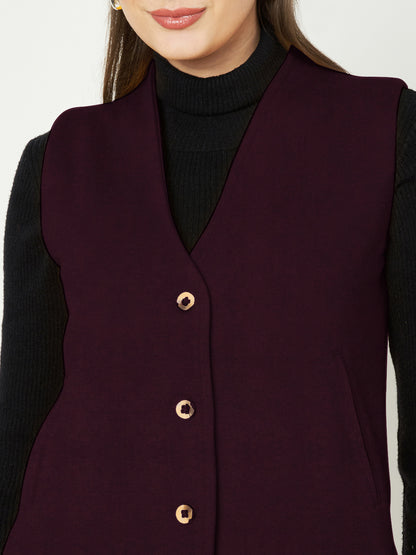 V-Neck Casual Polycotton Fleece Waistcoat with Pockets
