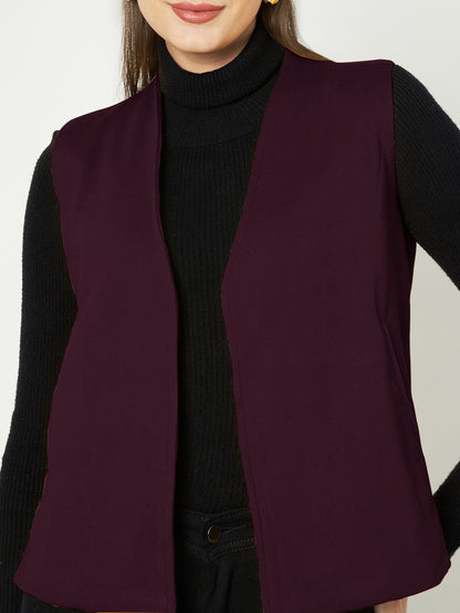 Solid Open-Front V-Neck Casual Waistcoat