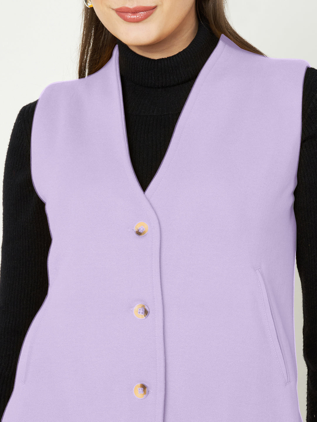 V-Neck Casual Polycotton Fleece Waistcoat with Pockets