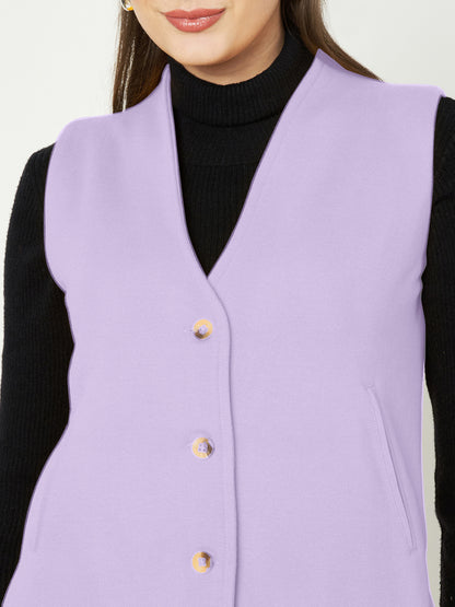 V-Neck Casual Polycotton Fleece Waistcoat with Pockets
