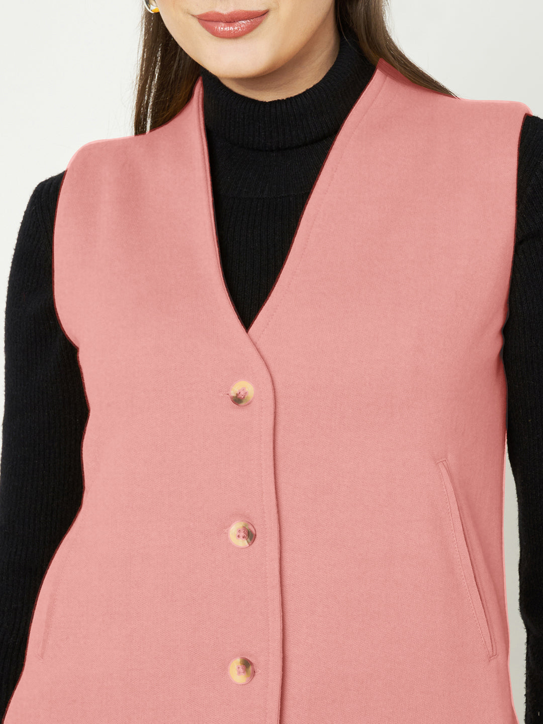 V-Neck Casual Polycotton Fleece Waistcoat with Pockets