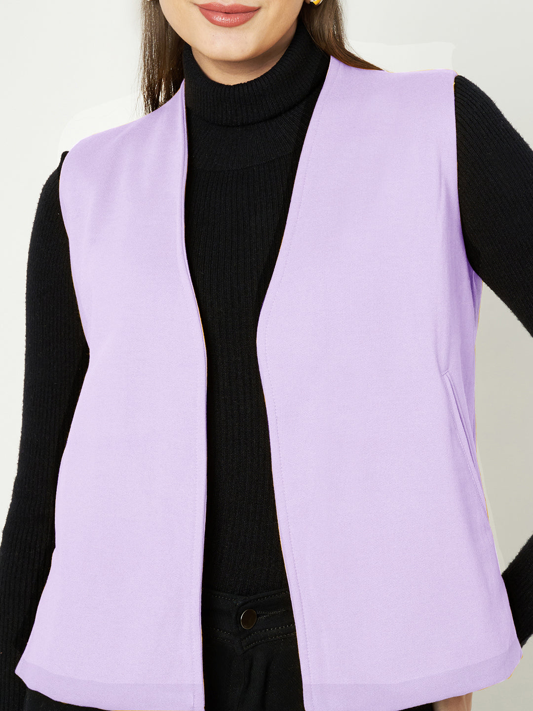 Solid Open-Front V-Neck Casual Waistcoat