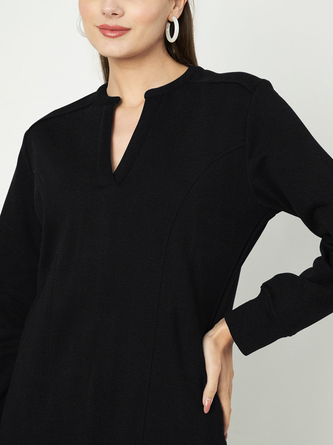 A-Line Dress with V-Neck Split Mandarin Collar